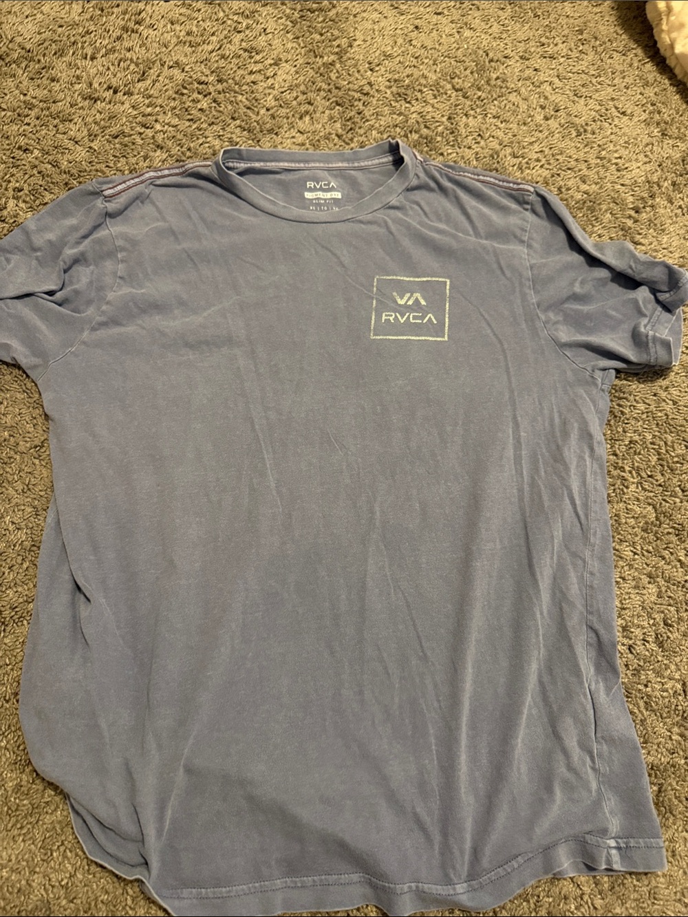 RVCA Men's Short-Sleeve XL Logo Tee — Dusty Blue with White Logo slim fit